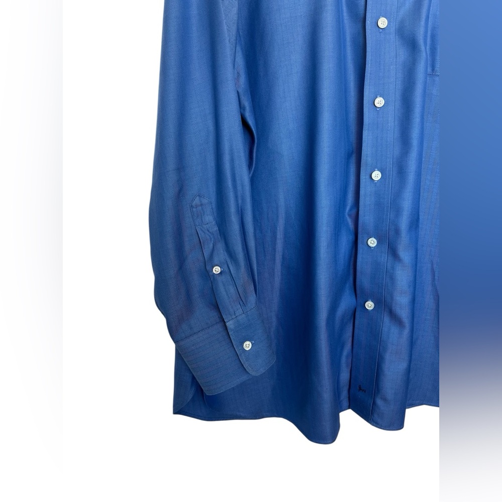 π EUC JOHN W. NORDSTROM Blue Herringbone Dress Shirt | 17.5 | 35 - Picture 4 of 8